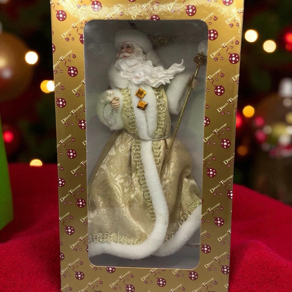 Dillard’s Trimmings 10 Inches Father Christmas Santa – White & Gold Robe – NIB